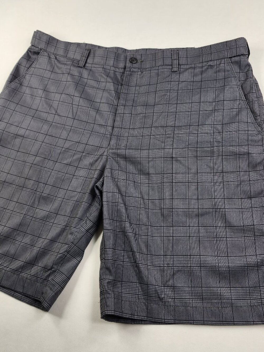 PGA Tour Mens 38 Gray Black Plaid Active Waistband Golf Shorts Stretch Comfort E